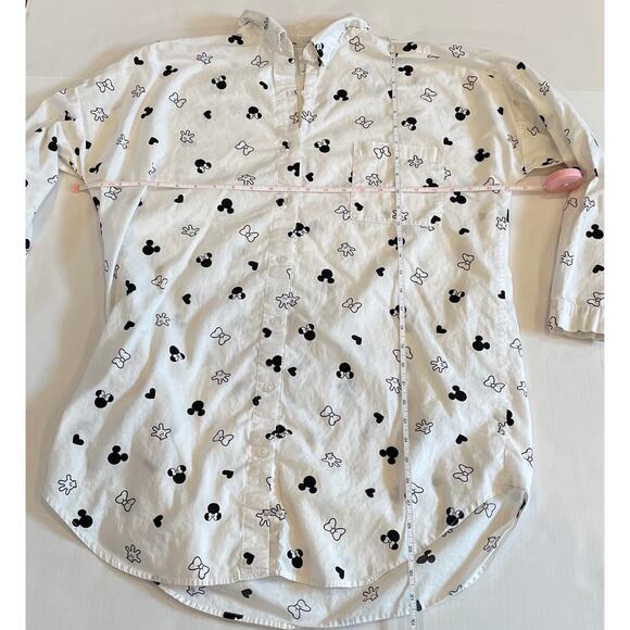 Disney Lightweight Flannel Black White Mickey Minnie 3/4 Sleeve Sleep Shirt L - Picture 9 of 11